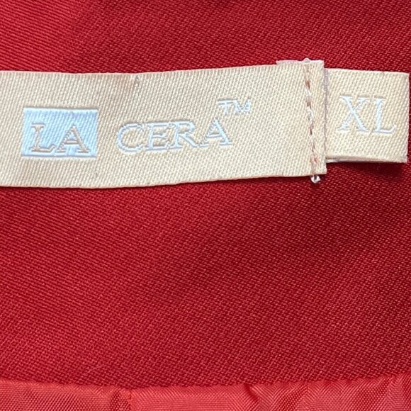 La Cera Women's Red Crane Print Long Jacket With Button Closures Sz XL - Picture 6 of 8